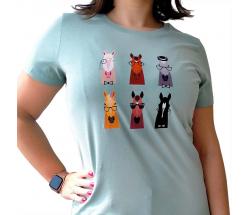 MATINGOLD DAMEN T-SHIRT CARTOON PFERDEN MIT BRILLEN-DRUCK - 3980